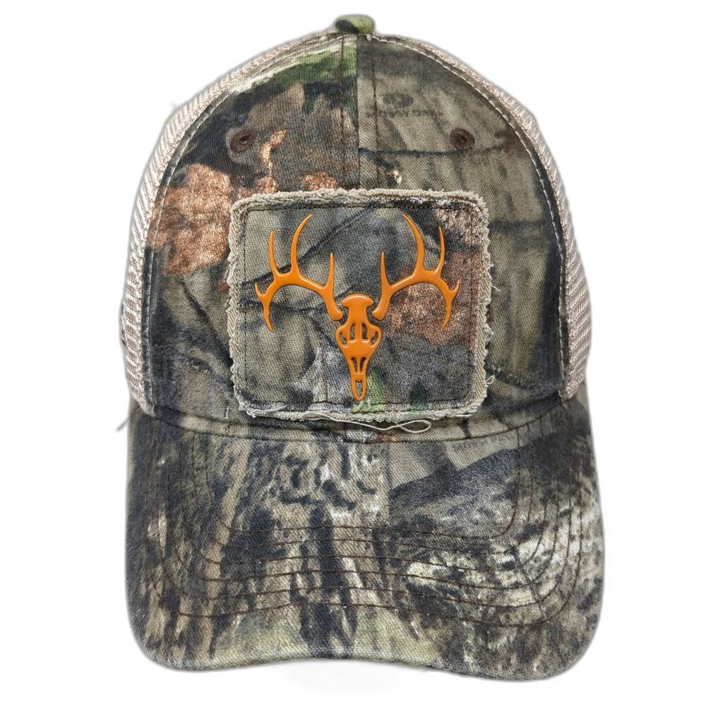Field & Stream Trucker Hat Green One Size Camo Orange Buck Deer Mesh Snapback